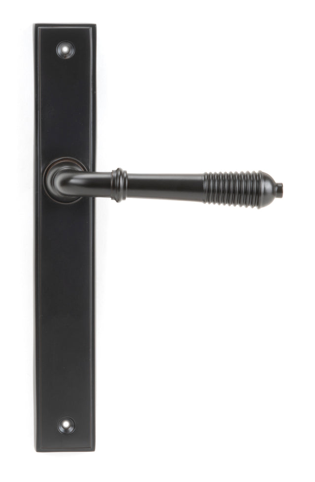 From The Anvil - Aged Bronze Reeded Slimline Lever Espag. Latch Set | Sku. 45427 | Trade Door Handles.