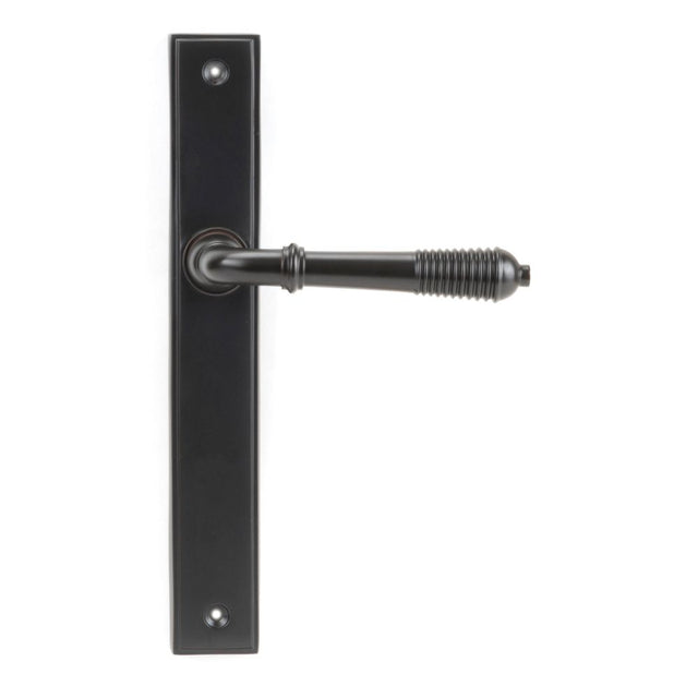 From The Anvil - Aged Bronze Reeded Slimline Lever Espag. Latch Set | Sku. 45427 | Trade Door Handles.