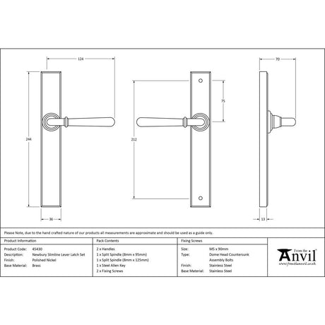 From The Anvil - Polished Nickel Newbury Slimline Lever Espag. Latch Set | Sku. 45430 | Trade Door Handles.