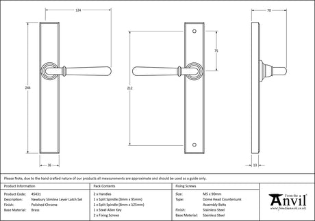 From The Anvil - Polished Chrome Newbury Slimline Lever Espag. Latch Set | Sku. 45431 | Trade Door Handles.