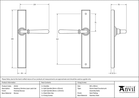 From The Anvil - Polished Bronze Newbury Slimline Lever Espag. Latch Set | Sku. 45432 | Trade Door Handles.