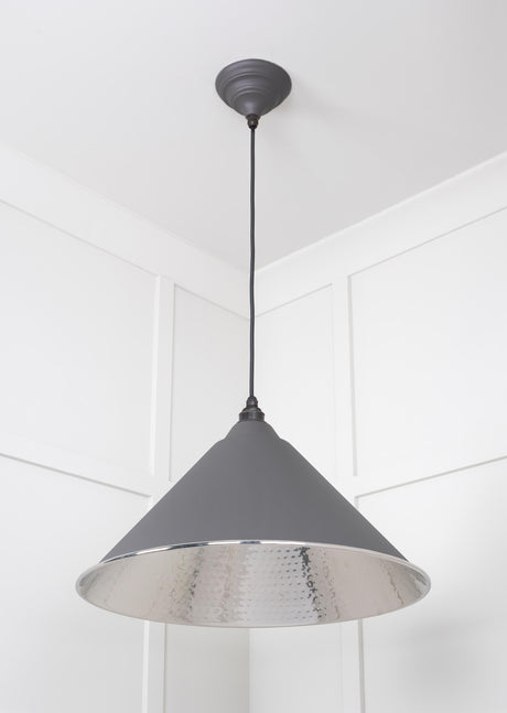 From The Anvil - Hammered Nickel Hockley Pendant in Bluff | Sku. 45433BL | Trade Door Handles.