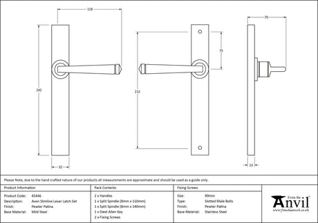 From The Anvil - Pewter Avon Slimline Lever Espag. Latch Set | Sku. 45446 | Trade Door Handles.