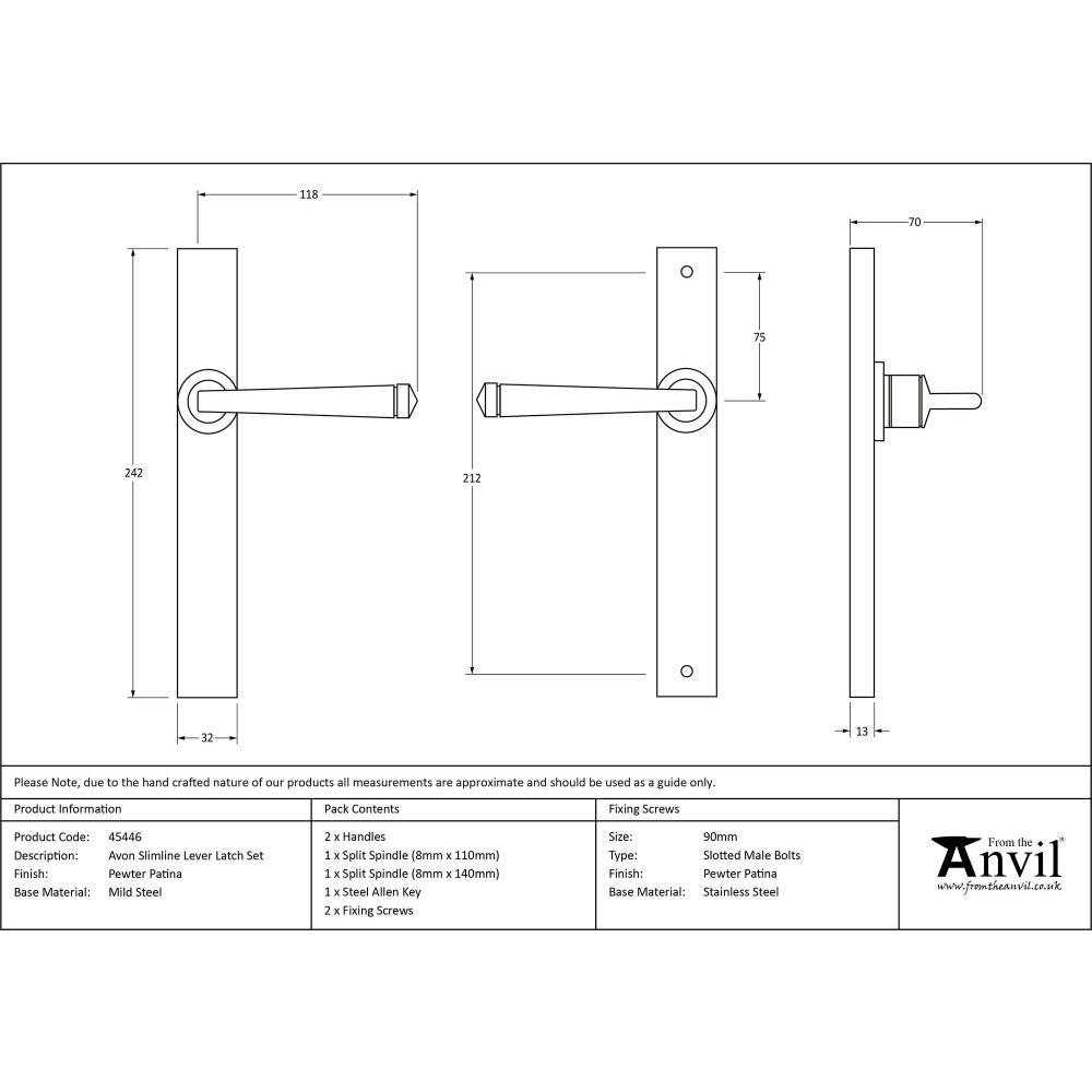 From The Anvil - Pewter Avon Slimline Lever Espag. Latch Set | Sku. 45446 | Trade Door Handles.