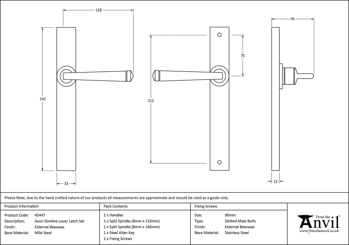 From The Anvil - External Beeswax Avon Slimline Lever Espag. Latch Set | Sku. 45447 | Trade Door Handles.