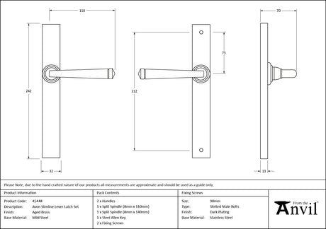 From The Anvil - Aged Brass Avon Slimline Lever Espag. Latch Set | Sku. 45448 | Trade Door Handles.