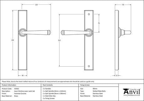 From The Anvil - Polished Chrome Avon Slimline Lever Espag. Latch Set | Sku. 45450 | Trade Door Handles.