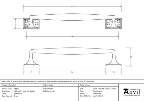 From The Anvil - Aged Brass 300mm Art Deco Pull Handle | Sku. 45456 | Trade Door Handles.
