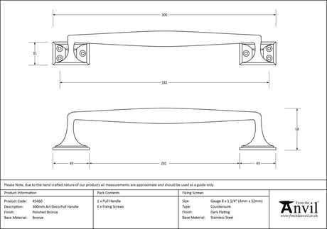 From The Anvil - Polished Bronze 300mm Art Deco Pull Handle | Sku. 45460 | Trade Door Handles.