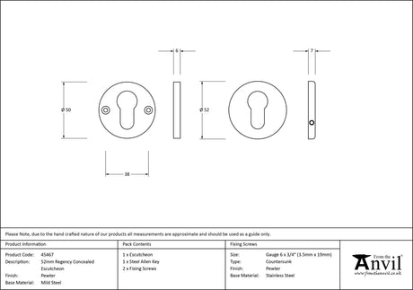 From The Anvil - Pewter 52mm Regency Concealed Escutcheon | Sku. 45467 | Trade Door Handles.