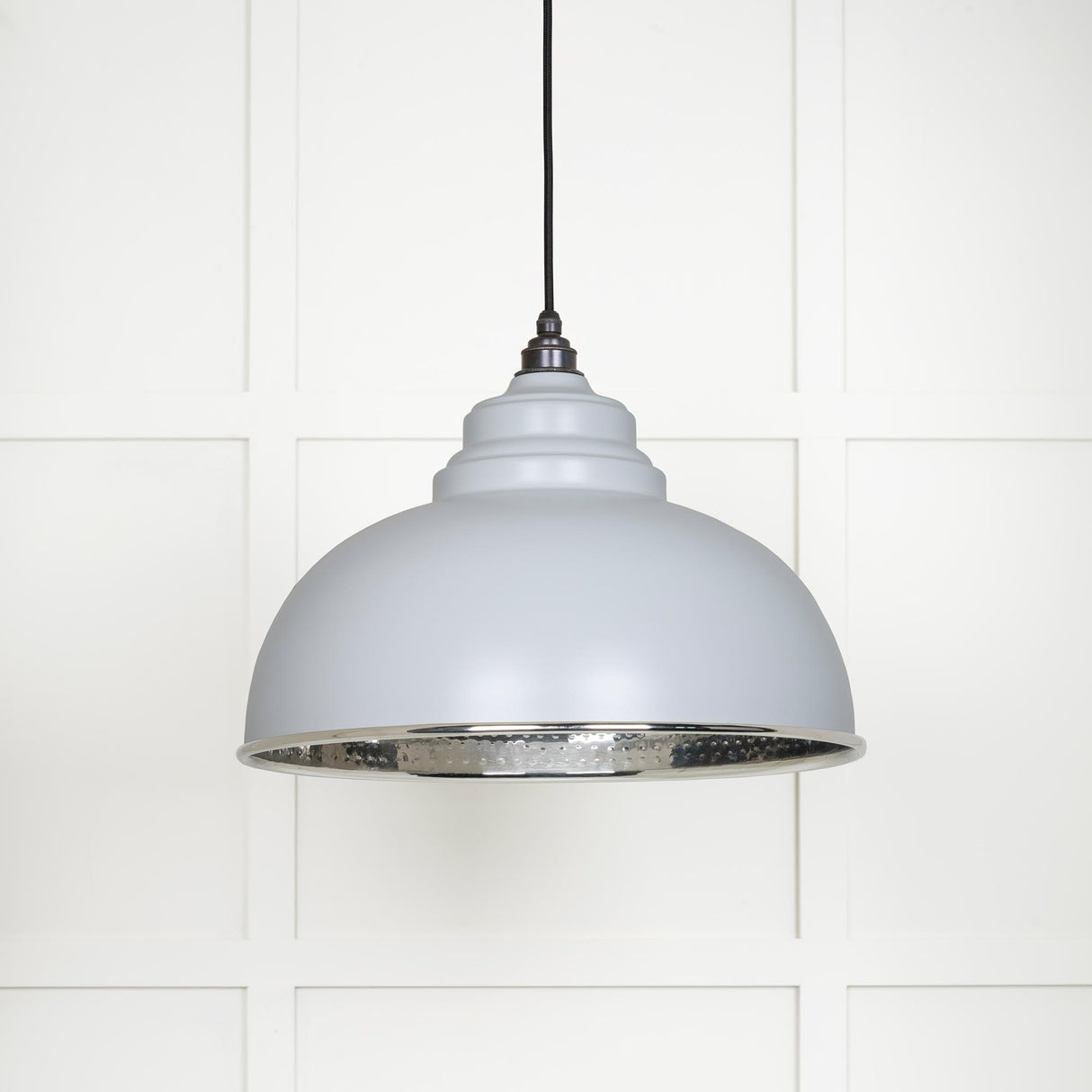 From The Anvil - Hammered Nickel Harborne Pendant in Birch | Sku. 45472BI | Trade Door Handles.