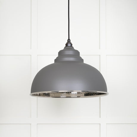 From The Anvil - Hammered Nickel Harborne Pendant in Bluff | Sku. 45472BL | Trade Door Handles.