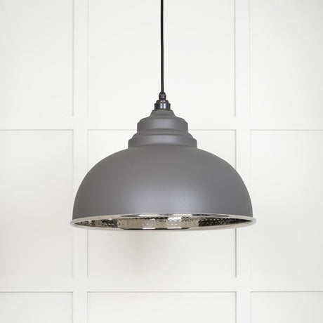 From The Anvil - Hammered Nickel Harborne Pendant in Bluff | Sku. 45472BL | Trade Door Handles.