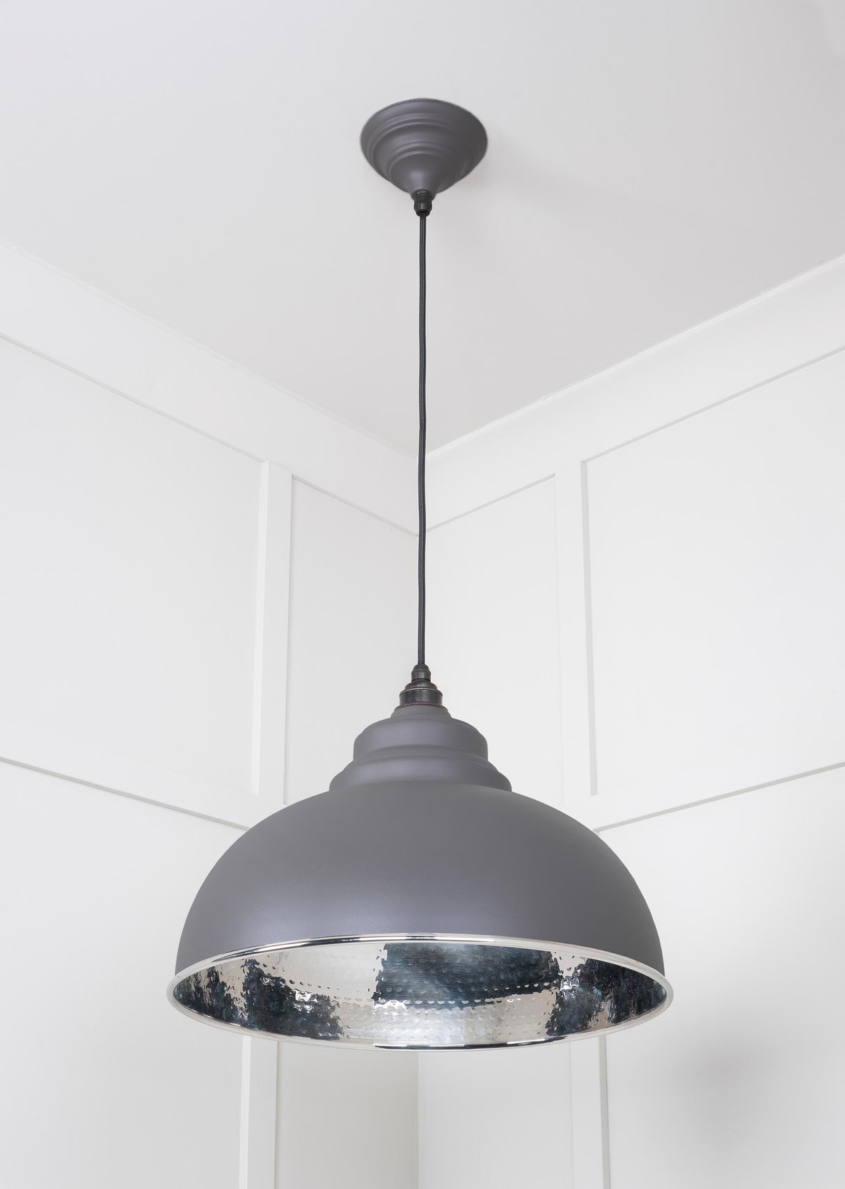 From The Anvil - Hammered Nickel Harborne Pendant in Bluff | Sku. 45472BL | Trade Door Handles.