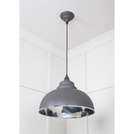 From The Anvil - Hammered Nickel Harborne Pendant in Bluff | Sku. 45472BL | Trade Door Handles.