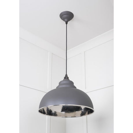 From The Anvil - Hammered Nickel Harborne Pendant in Bluff | Sku. 45472BL | Trade Door Handles.