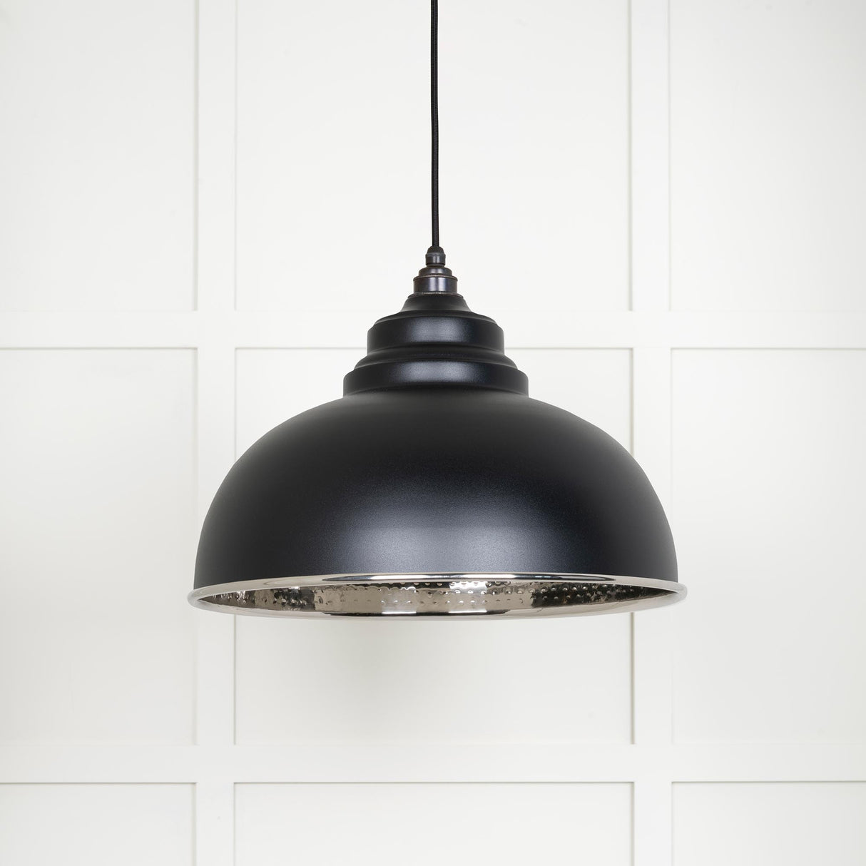 From The Anvil - Hammered Nickel Harborne Pendant in Elan Black | Sku. 45472EB | Trade Door Handles.