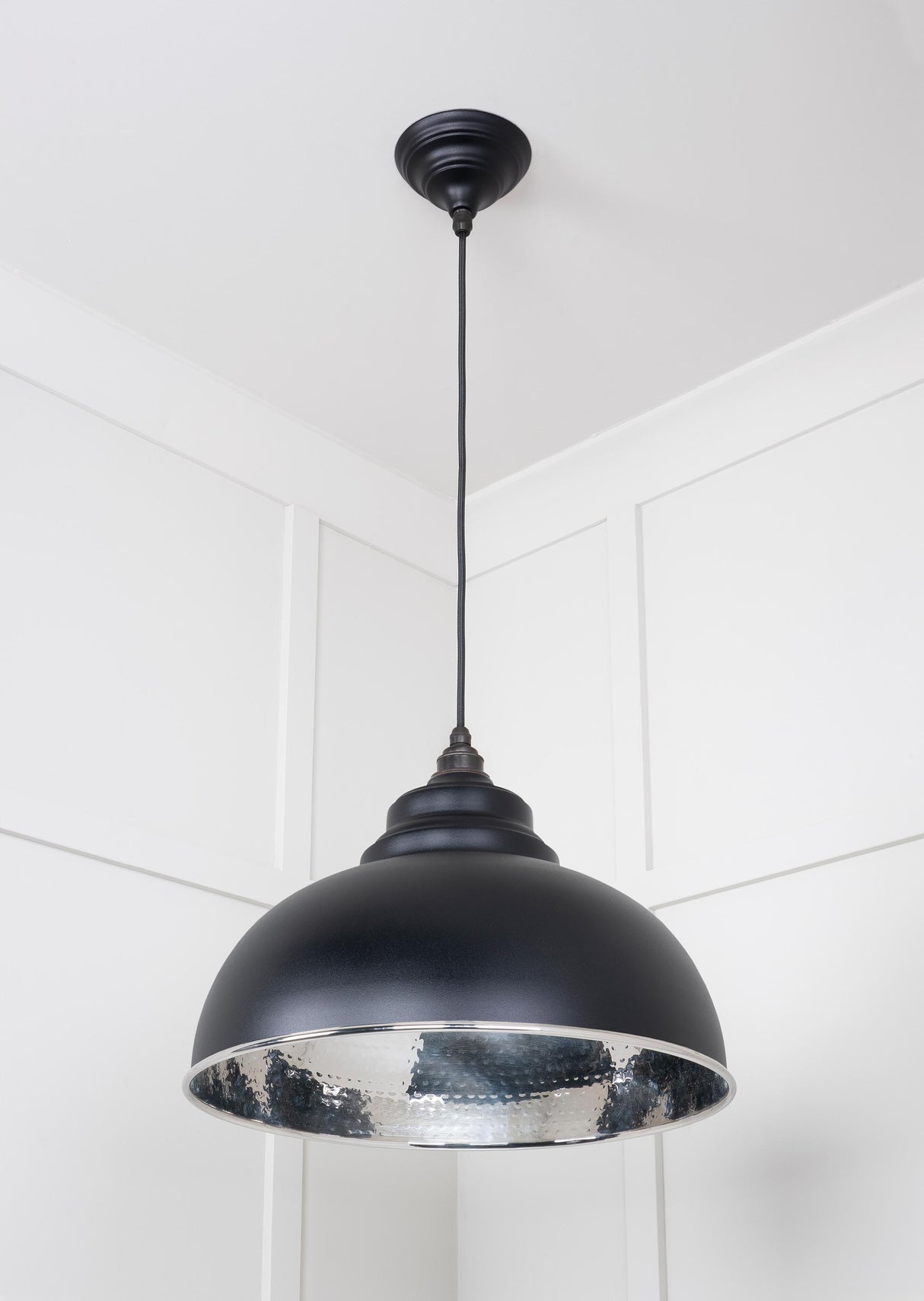 From The Anvil - Hammered Nickel Harborne Pendant in Elan Black | Sku. 45472EB | Trade Door Handles.