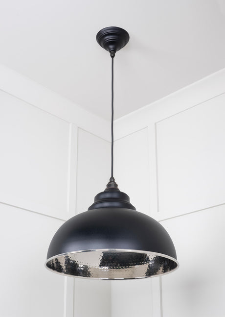 From The Anvil - Hammered Nickel Harborne Pendant in Elan Black | Sku. 45472EB | Trade Door Handles.