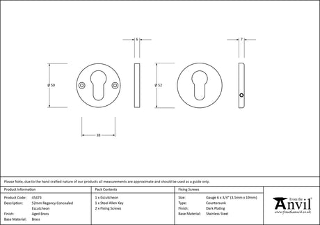 From The Anvil - Aged Brass 52mm Regency Concealed Escutcheon | Sku. 45473 | Trade Door Handles.