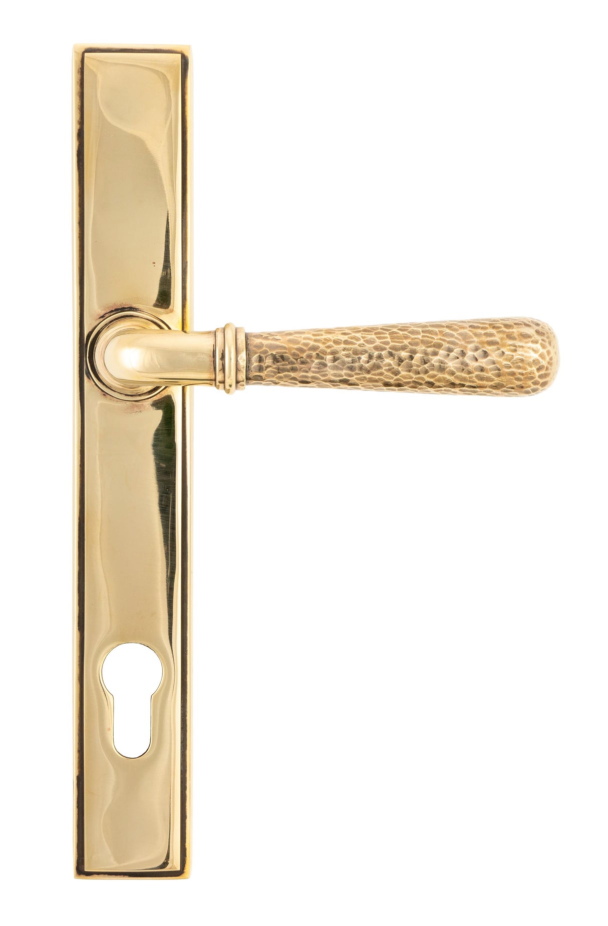 From The Anvil - Aged Brass Hammered Newbury Slimline Espag. Lock Set | Sku. 45498 | Trade Door Handles.