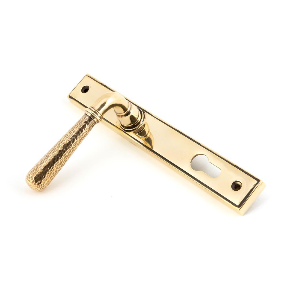 From The Anvil - Aged Brass Hammered Newbury Slimline Espag. Lock Set | Sku. 45498 | Trade Door Handles.
