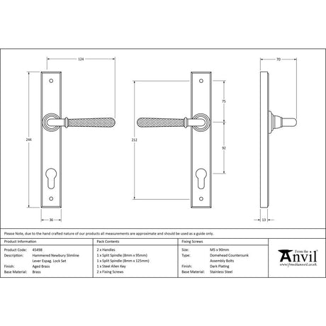 From The Anvil - Aged Brass Hammered Newbury Slimline Espag. Lock Set | Sku. 45498 | Trade Door Handles.
