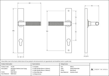 From The Anvil - Matt Black Brompton Slimline Lever Espag. Lock Set | Sku. 45528 | Trade Door Handles.