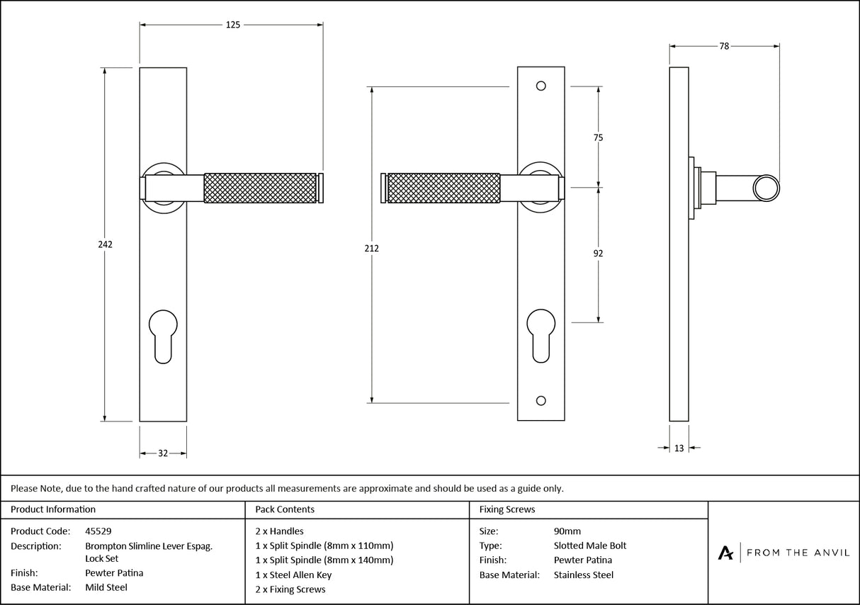From The Anvil - Pewter Brompton Slimline Lever Espag. Lock Set | Sku. 45529 | Trade Door Handles.