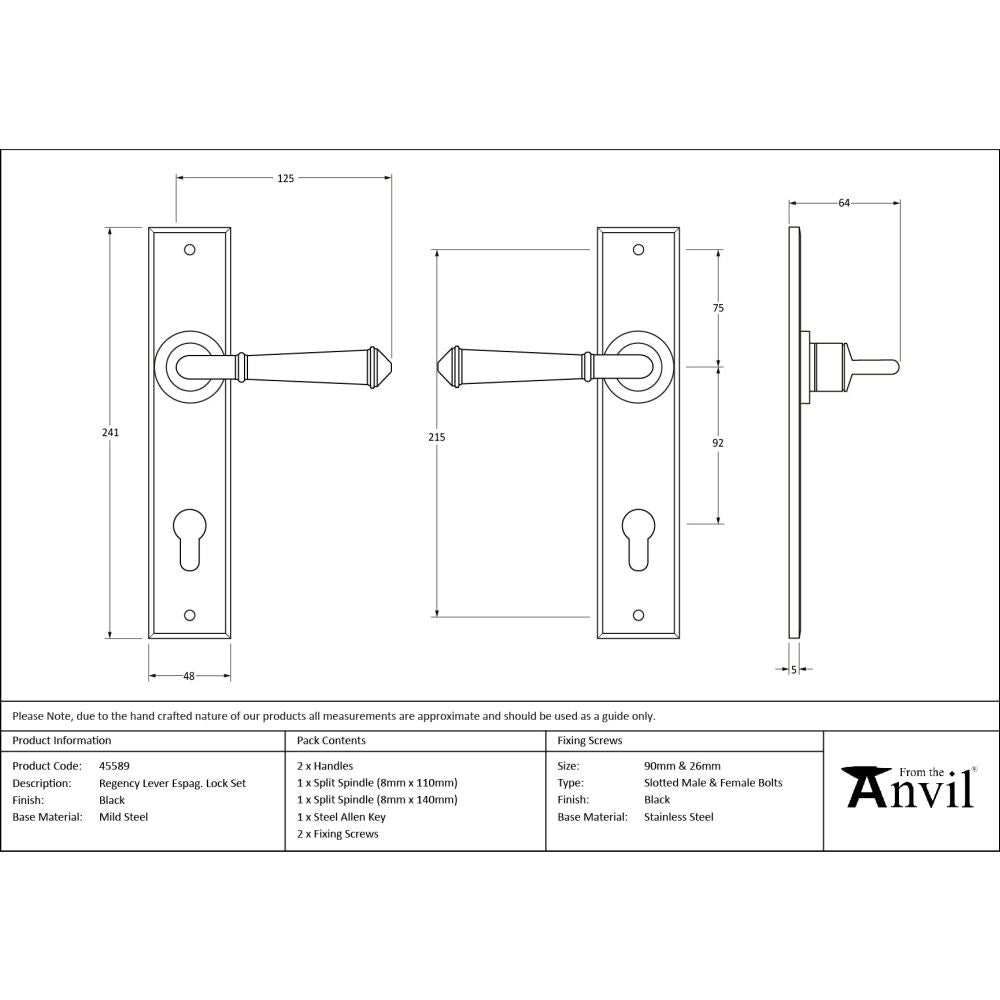 From The Anvil - Black Regency Lever Espag. Lock Set | Sku. 45589 | Trade Door Handles.