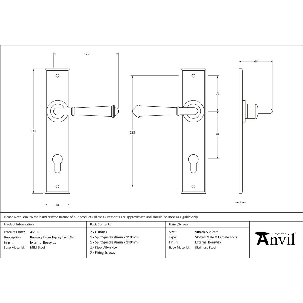 From The Anvil - External Beeswax Regency Lever Espag. Lock Set | Sku. 45590 | Trade Door Handles.