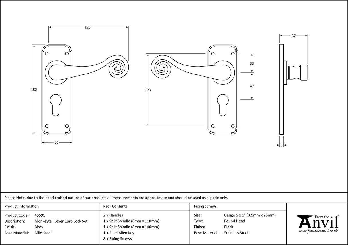 From The Anvil - Black Monkeytail Lever Euro Lock Set | Sku. 45591 | Trade Door Handles.