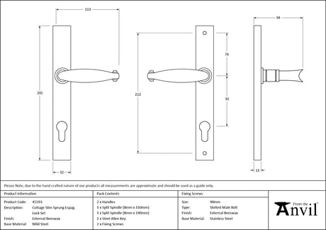 From The Anvil - External Beeswax Cottage Slimline Lever Espag. Lock Set | Sku. 45593 | Trade Door Handles.