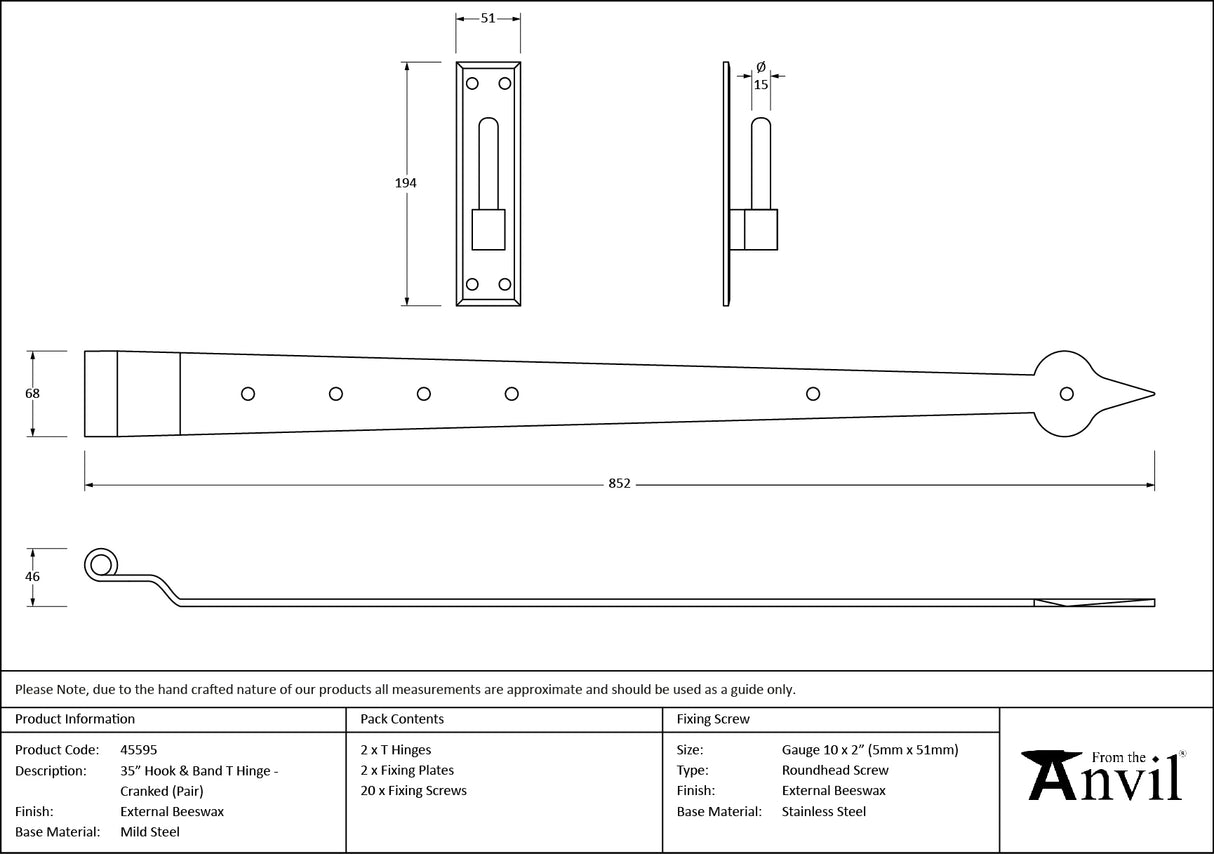From The Anvil - External Beeswax 35" Hook & Band Hinge - Cranked (pair) | Sku. 45595 | Trade Door Handles.