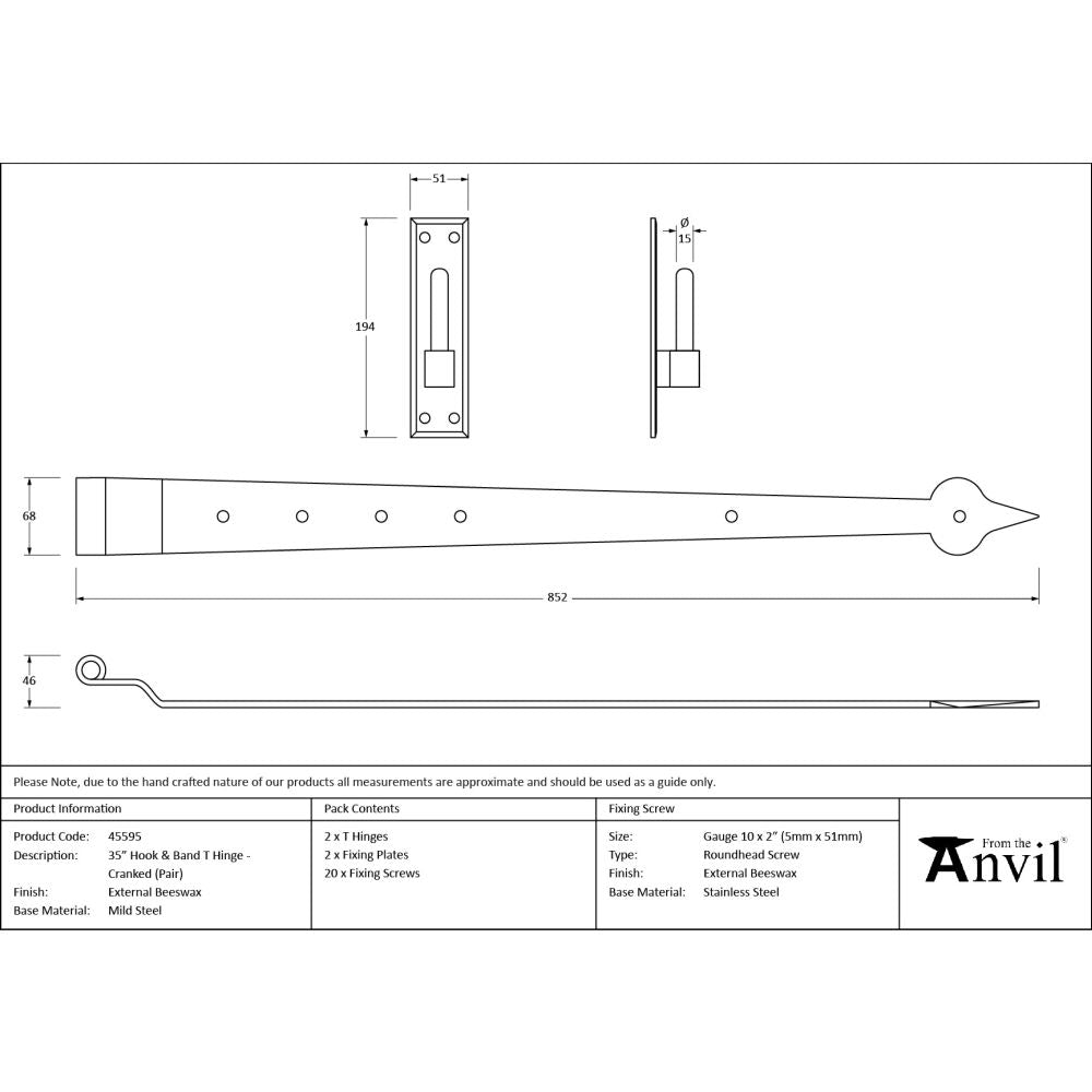 From The Anvil - External Beeswax 35" Hook & Band Hinge - Cranked (pair) | Sku. 45595 | Trade Door Handles.