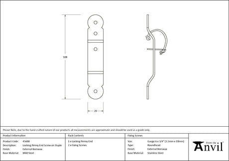 From The Anvil - External Beeswax Locking Penny End Screw on Staple | Sku. 45600 | Trade Door Handles.
