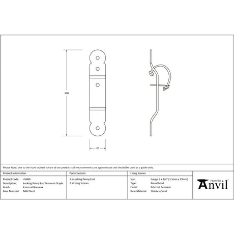 From The Anvil - External Beeswax Locking Penny End Screw on Staple | Sku. 45600 | Trade Door Handles.