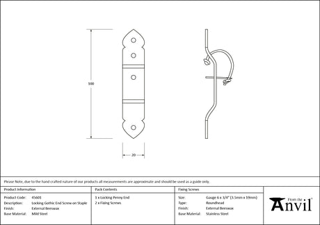 From The Anvil - External Beeswax Locking Gothic Screw on Staple | Sku. 45601 | Trade Door Handles.