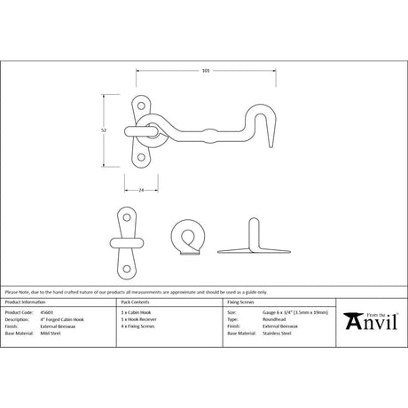 From The Anvil - External Beeswax 4" Forged Cabin Hook | Sku. 45603 | Trade Door Handles.