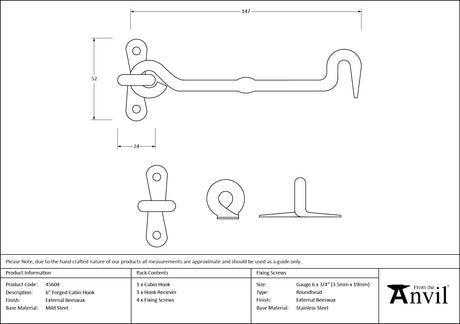 From The Anvil - External Beeswax 6" Forged Cabin Hook | Sku. 45604 | Trade Door Handles.