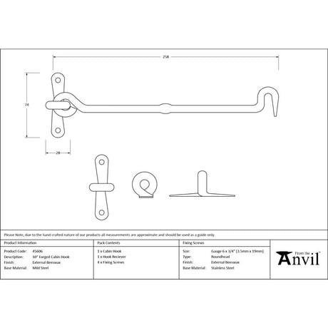From The Anvil - External Beeswax 10" Forged Cabin Hook | Sku. 45606 | Trade Door Handles.