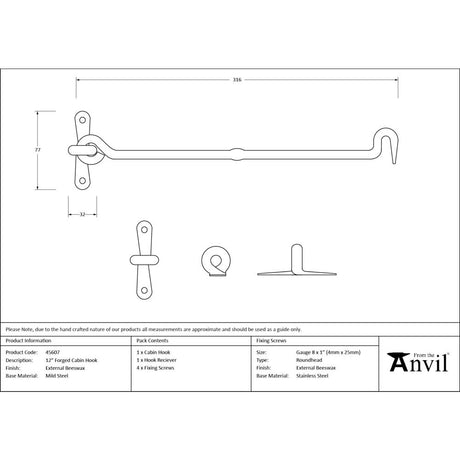 From The Anvil - External Beeswax 12" Forged Cabin Hook | Sku. 45607 | Trade Door Handles.