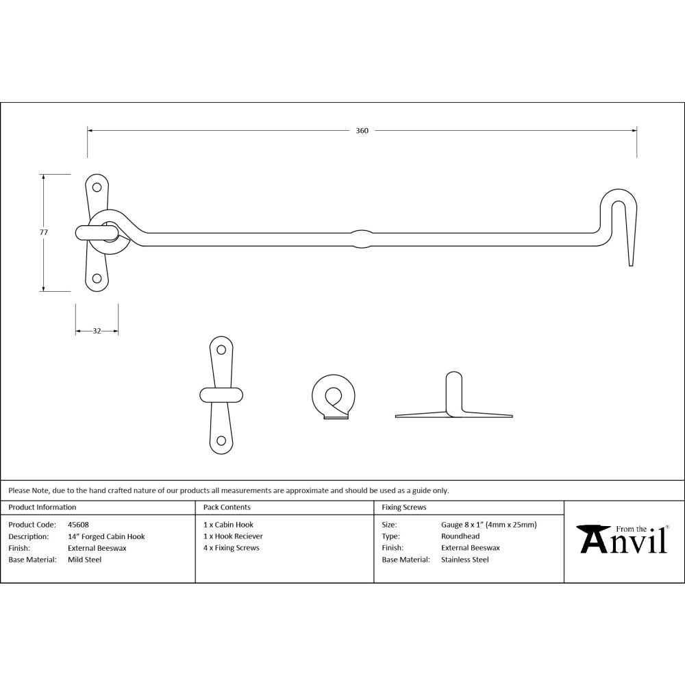From The Anvil - External Beeswax 14" Forged Cabin Hook | Sku. 45608 | Trade Door Handles.
