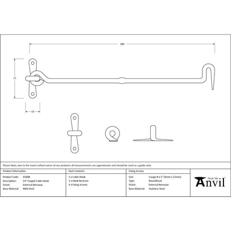 From The Anvil - External Beeswax 14" Forged Cabin Hook | Sku. 45608 | Trade Door Handles.