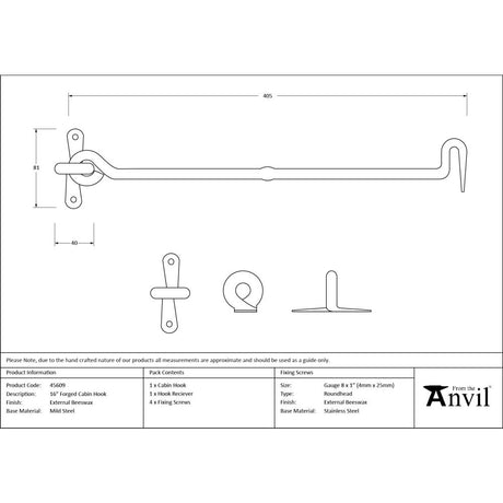 From The Anvil - External Beeswax 16" Forged Cabin Hook | Sku. 45609 | Trade Door Handles.