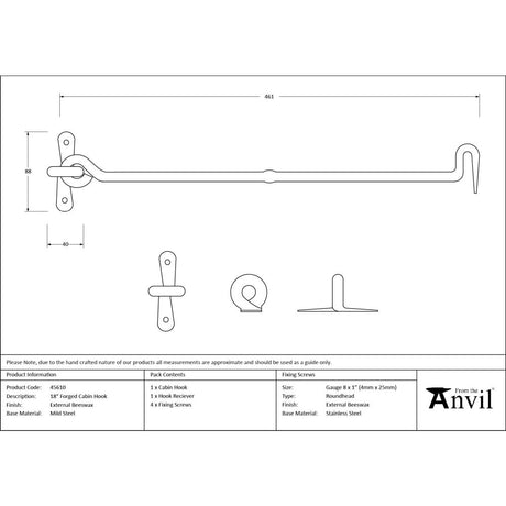 From The Anvil - External Beeswax 18" Forged Cabin Hook | Sku. 45610 | Trade Door Handles.