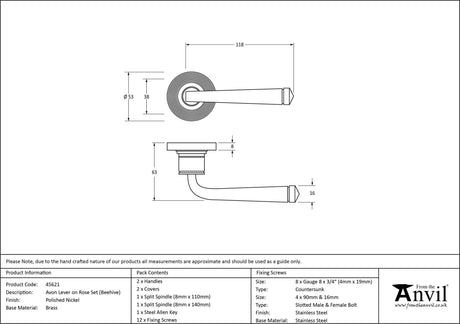 From The Anvil - Polished Nickel Avon Round Lever on Rose Set (Beehive) | Sku. 45621 | Trade Door Handles.