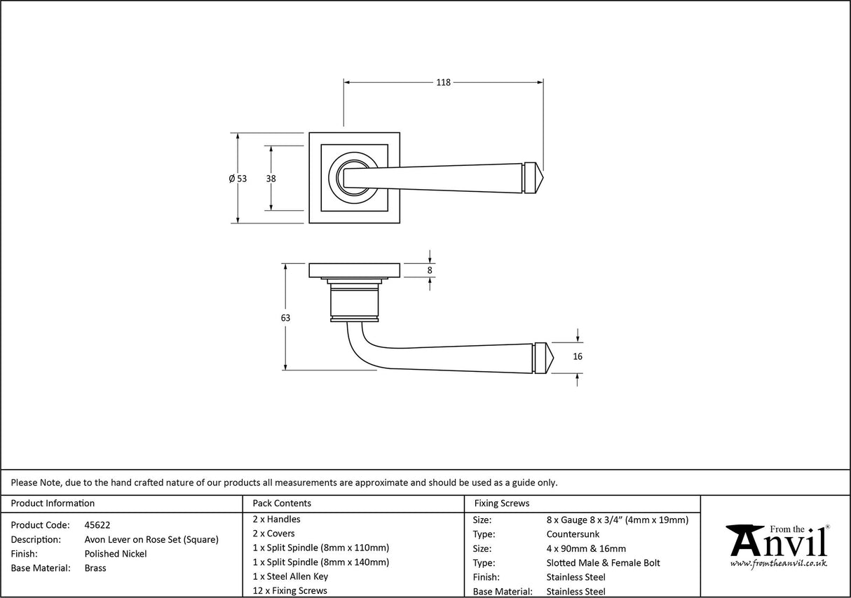 From The Anvil - Polished Nickel Avon Round Lever on Rose Set (Square) | Sku. 45622 | Trade Door Handles.