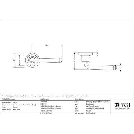 From The Anvil - Pewter Avon Round Lever on Rose Set (Art Deco) | Sku. 45632 | Trade Door Handles.