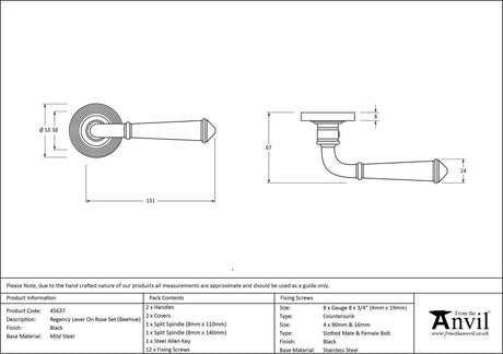 From The Anvil - Black Regency Lever on Rose Set (Beehive) | Sku. 45637 | Trade Door Handles.